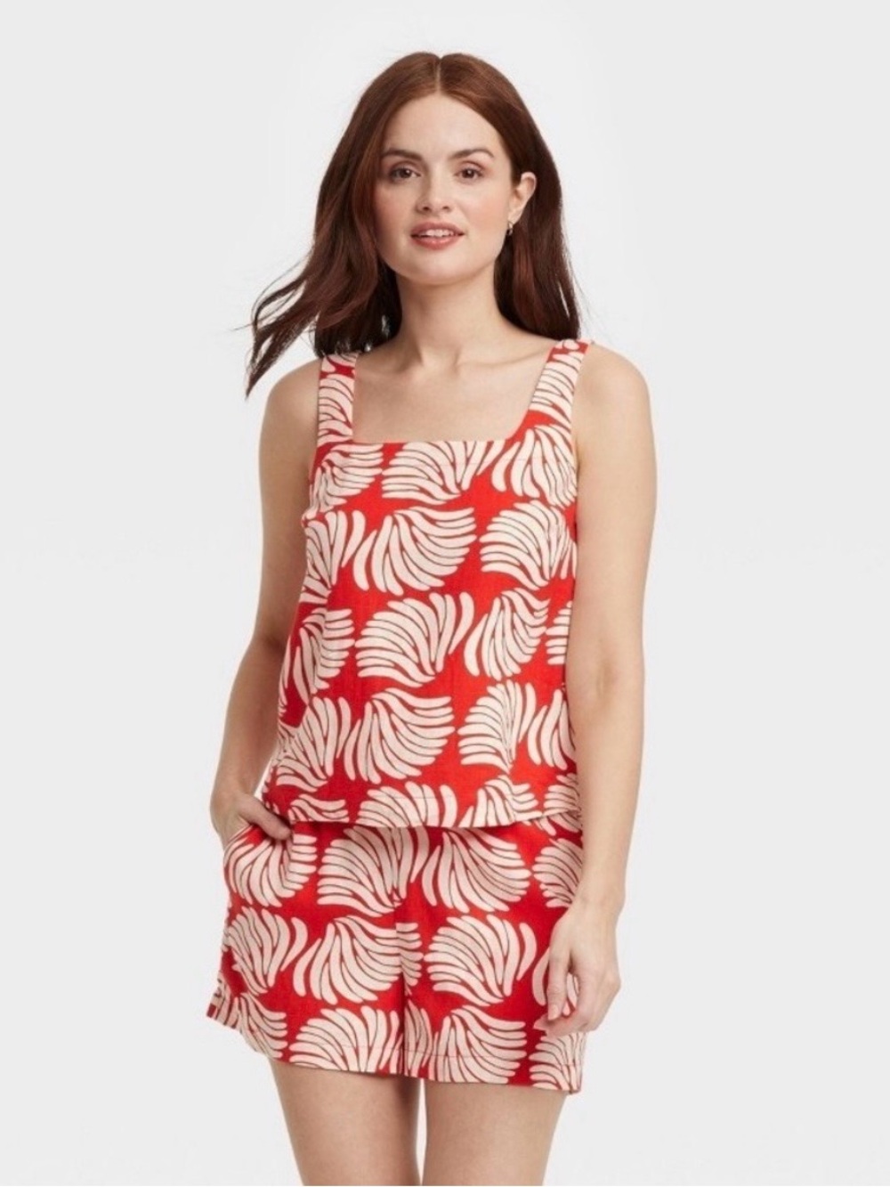 a new day Red and Cream Seashell Linen Set *Both pieces!*